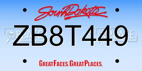 ZB8T449 South Dakota License Plate