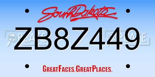 ZB8Z449 South Dakota License Plate
