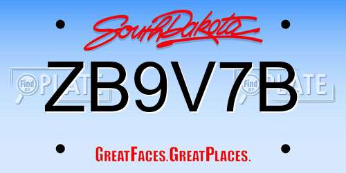 ZB9V7B South Dakota License Plate