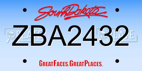 ZBA2432 South Dakota License Plate