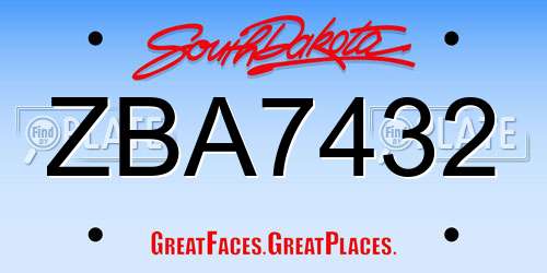 ZBA7432 South Dakota License Plate