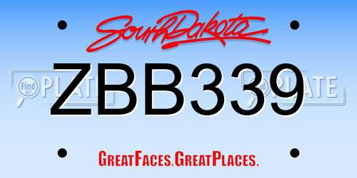ZBB339 South Dakota License Plate