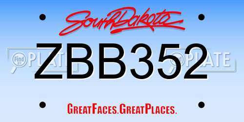 ZBB352 South Dakota License Plate