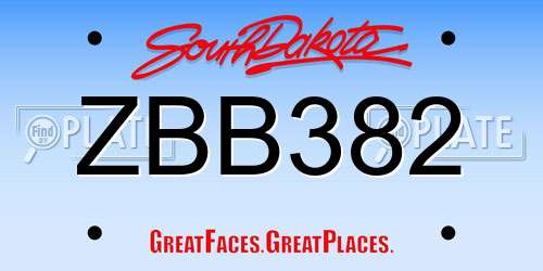 ZBB382 South Dakota License Plate