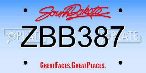 ZBB387 South Dakota License Plate