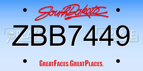 ZBB7449 South Dakota License Plate
