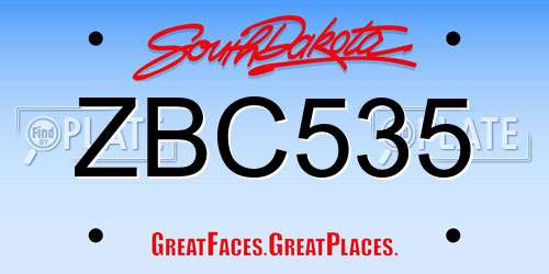 ZBC535 South Dakota License Plate