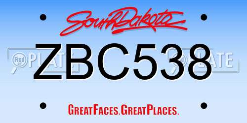 ZBC538 South Dakota License Plate