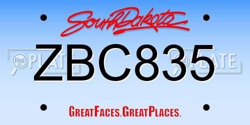 ZBC835 South Dakota License Plate