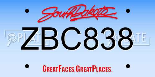 ZBC838 South Dakota License Plate