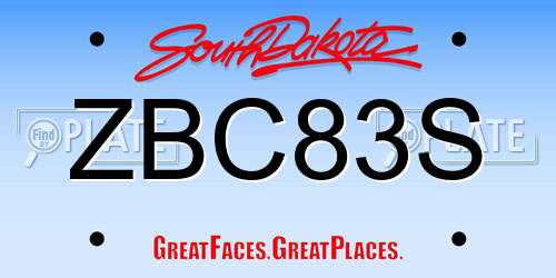 ZBC83S South Dakota License Plate