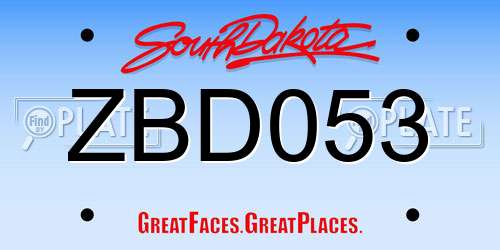 ZBD053 South Dakota License Plate