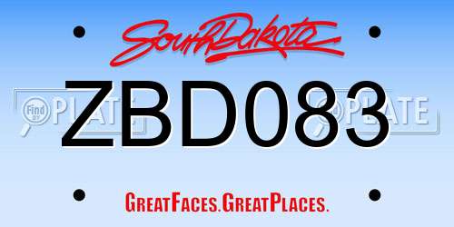 ZBD083 South Dakota License Plate