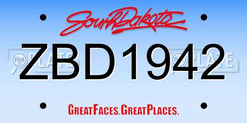 ZBD1942 South Dakota License Plate
