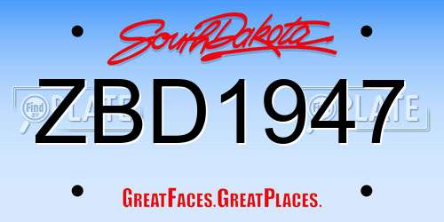 ZBD1947 South Dakota License Plate