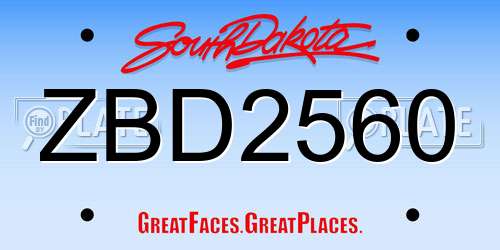 ZBD2560 South Dakota License Plate