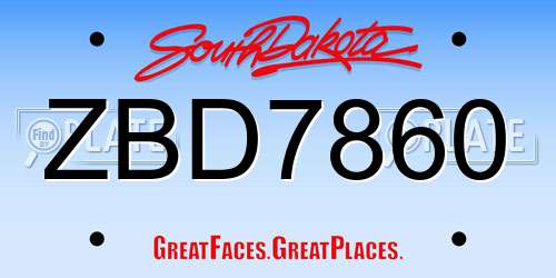 ZBD7860 South Dakota License Plate