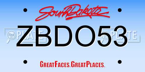 ZBDO53 South Dakota License Plate