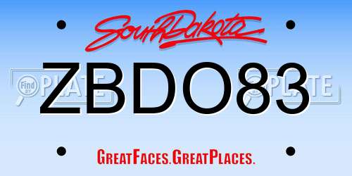 ZBDO83 South Dakota License Plate