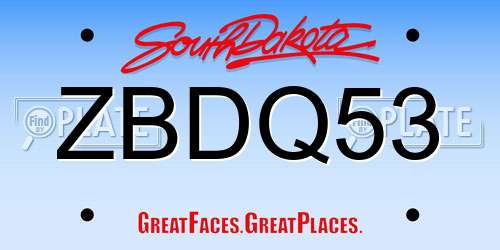 ZBDQ53 South Dakota License Plate