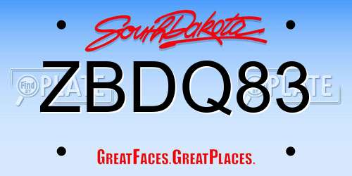 ZBDQ83 South Dakota License Plate