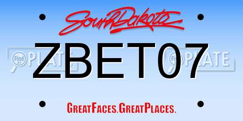 ZBET07 South Dakota License Plate