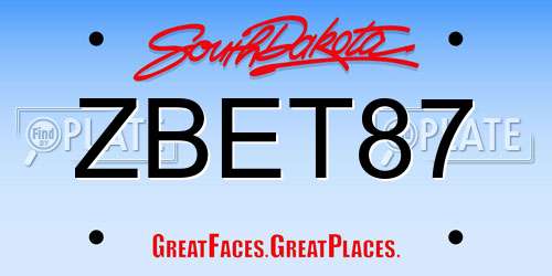 ZBET87 South Dakota License Plate