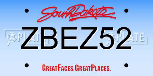 ZBEZ52 South Dakota License Plate