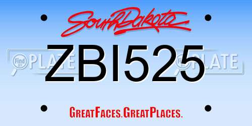 ZBI525 South Dakota License Plate