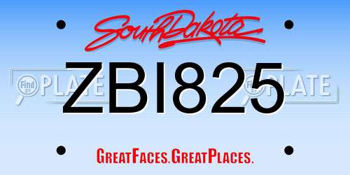 ZBI825 South Dakota License Plate