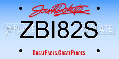 ZBI82S South Dakota License Plate