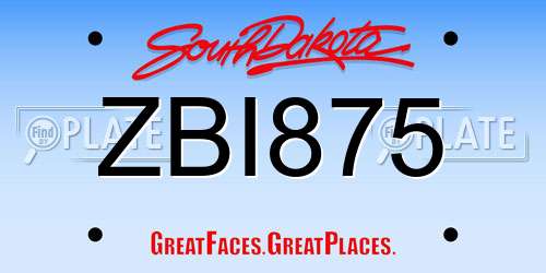 ZBI875 South Dakota License Plate