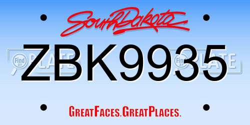 ZBK9935 South Dakota License Plate
