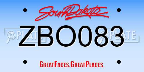 ZBO083 South Dakota License Plate