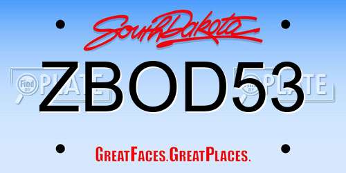 ZBOD53 South Dakota License Plate