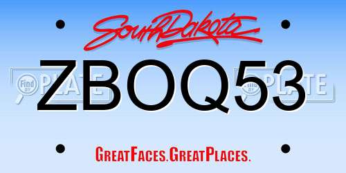 ZBOQ53 South Dakota License Plate