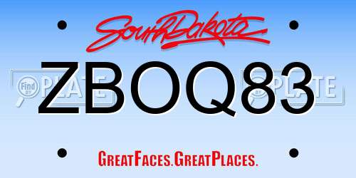 ZBOQ83 South Dakota License Plate