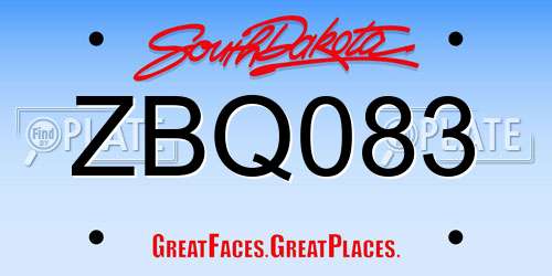 ZBQ083 South Dakota License Plate
