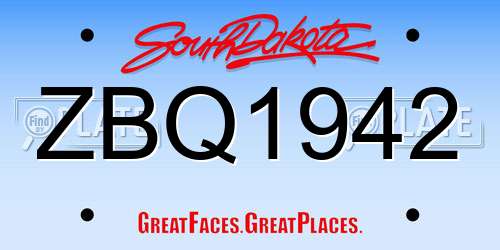 ZBQ1942 South Dakota License Plate