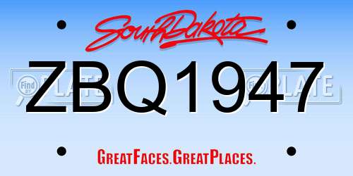 ZBQ1947 South Dakota License Plate