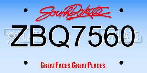 ZBQ7560 South Dakota License Plate