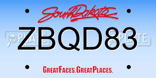 ZBQD83 South Dakota License Plate