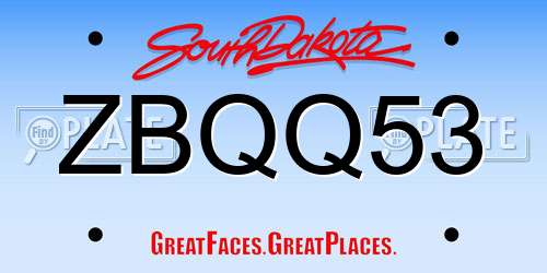 ZBQQ53 South Dakota License Plate