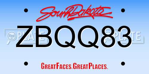 ZBQQ83 South Dakota License Plate