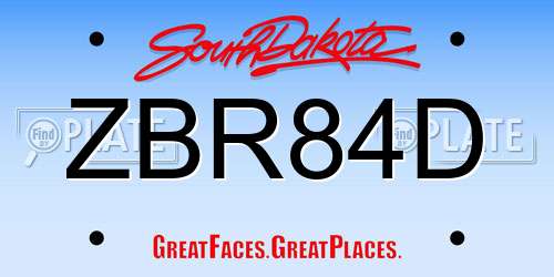 ZBR84D South Dakota License Plate