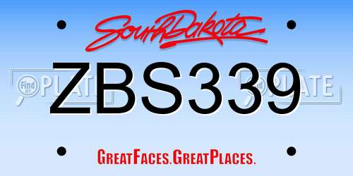ZBS339 South Dakota License Plate