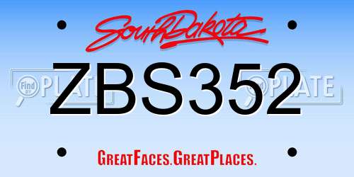 ZBS352 South Dakota License Plate