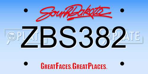 ZBS382 South Dakota License Plate