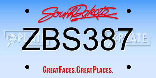 ZBS387 South Dakota License Plate