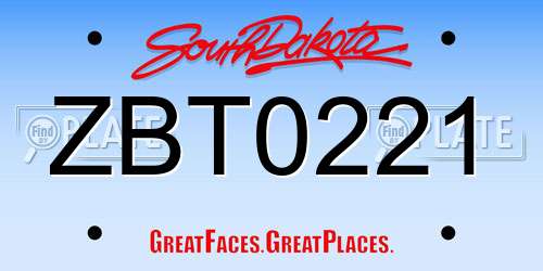 ZBT0221 South Dakota License Plate